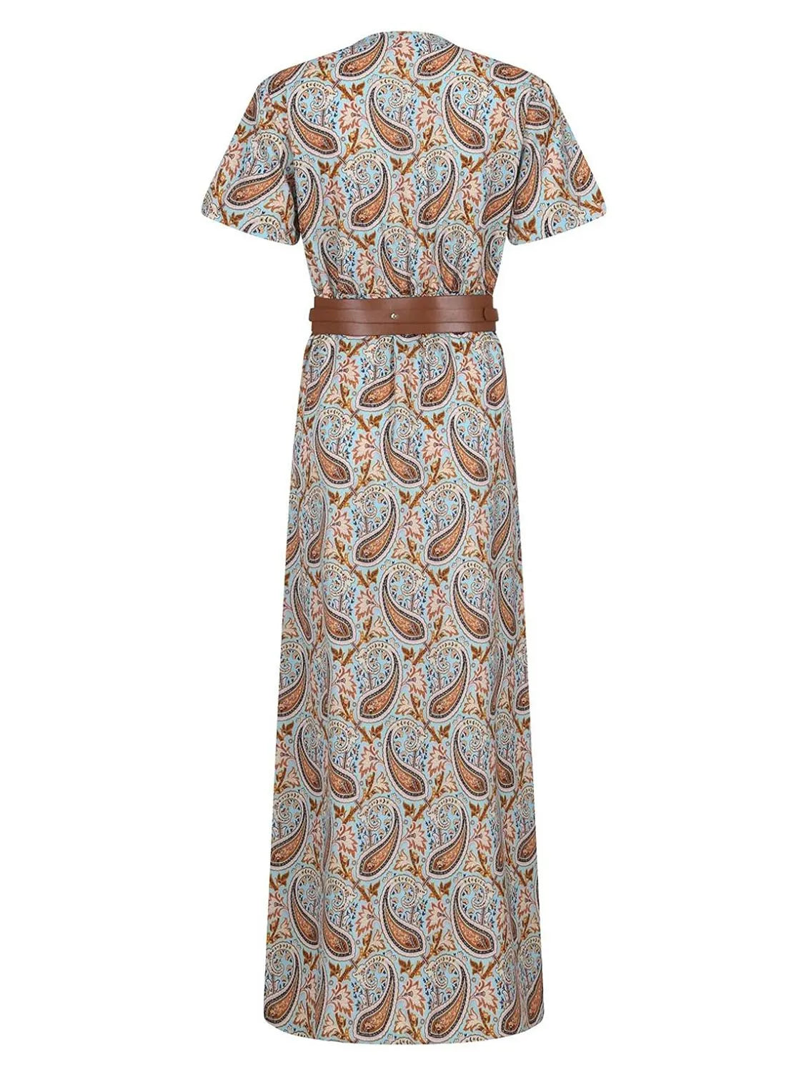 Full Size Printed V-Neck Short Sleeve Maxi Dress Plus Size - Tigbul's Variety Fashion Shop