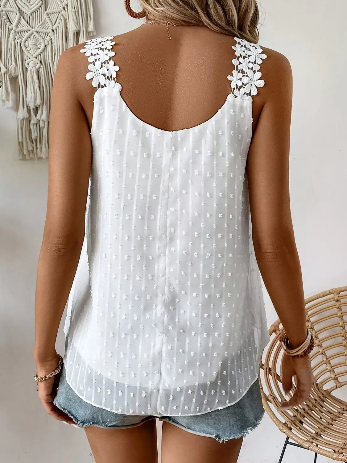 White Swiss Dot Scoop Neck Cami - Tigbul's Variety Fashion Shop