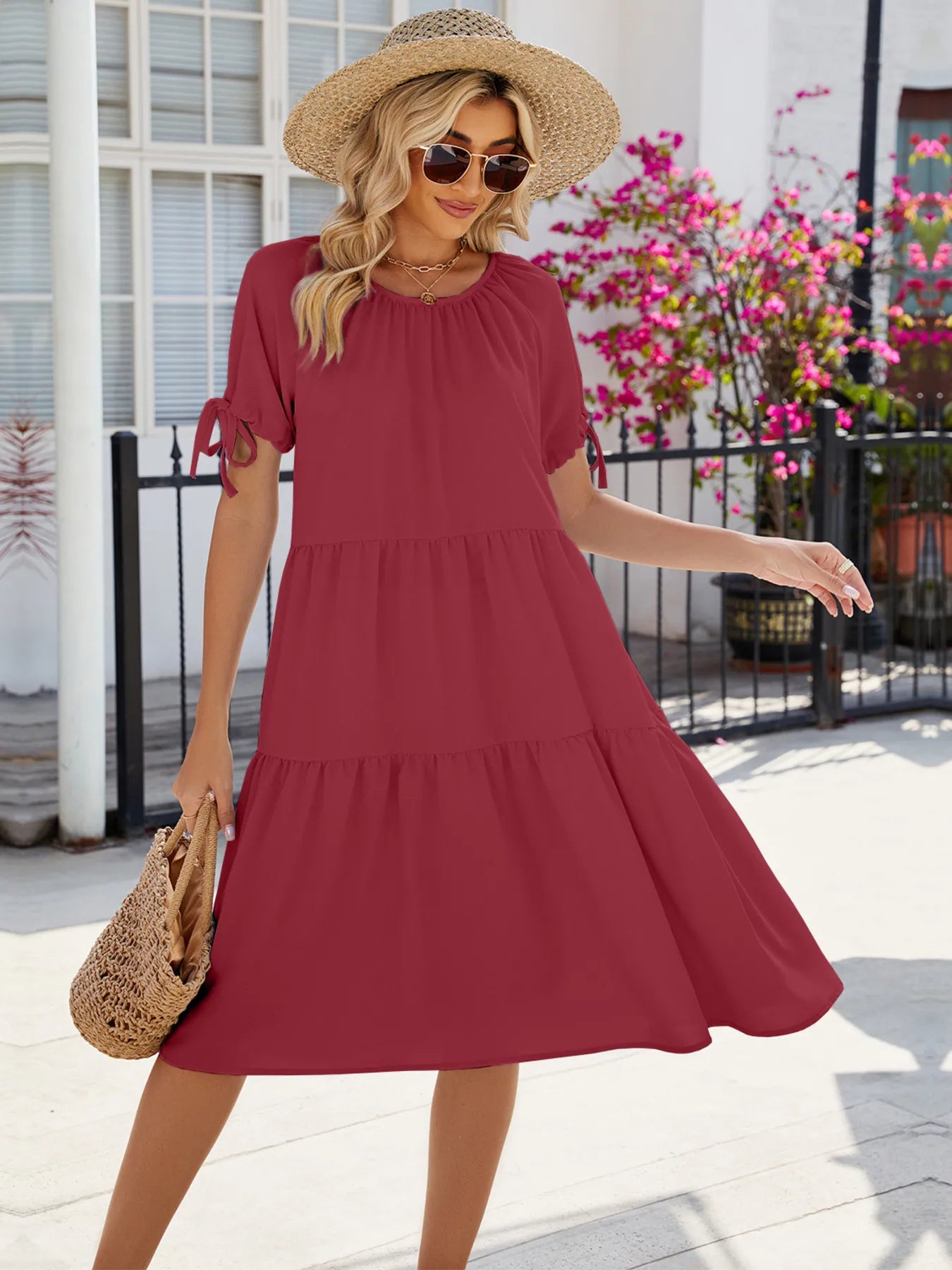 Tiered Round Neck Summer Dress - Tigbul's Variety Fashion Shop