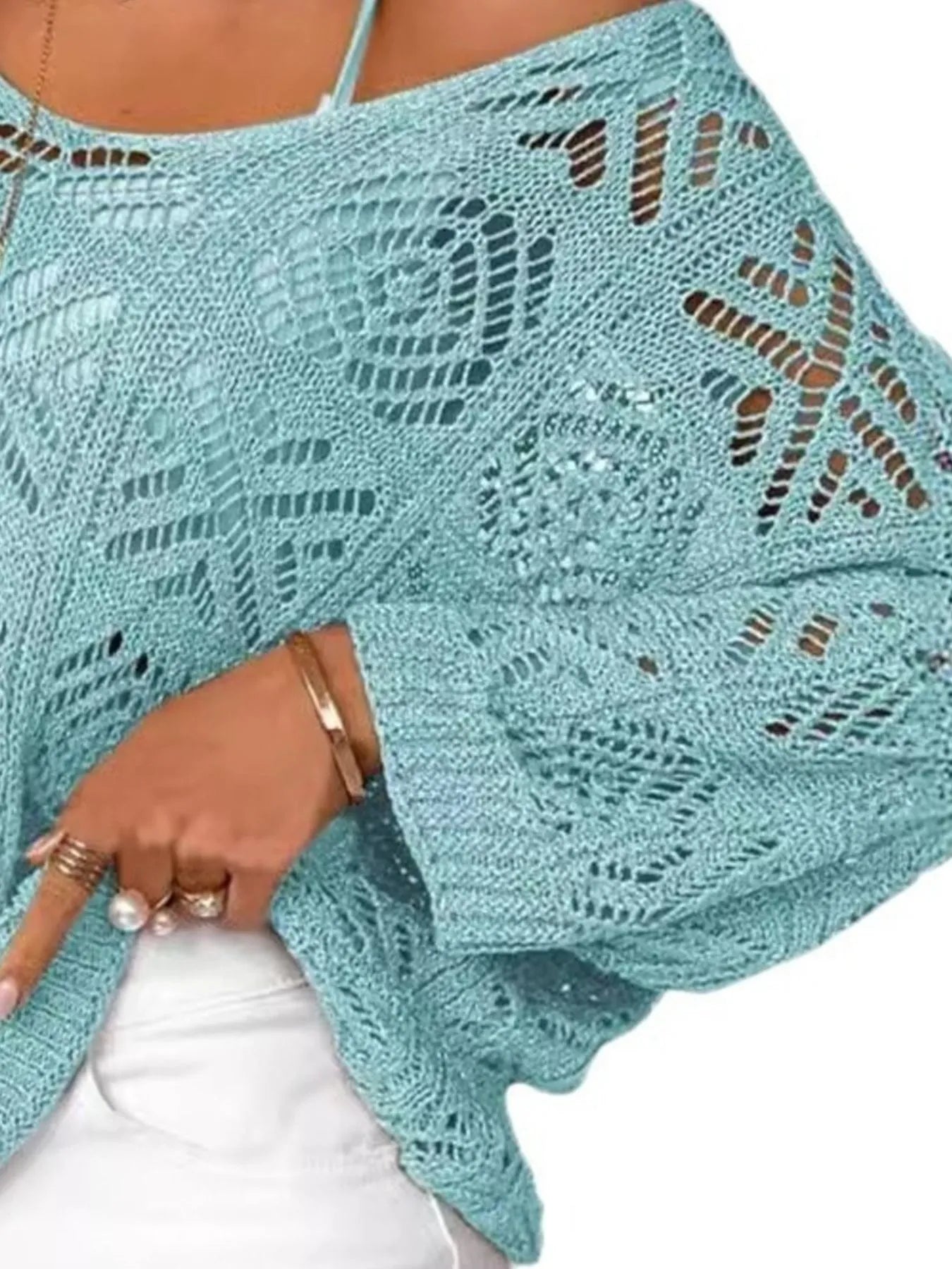 Openwork 3/4 Sleeve Knit Cover Up - Tigbul's Variety Fashion Shop