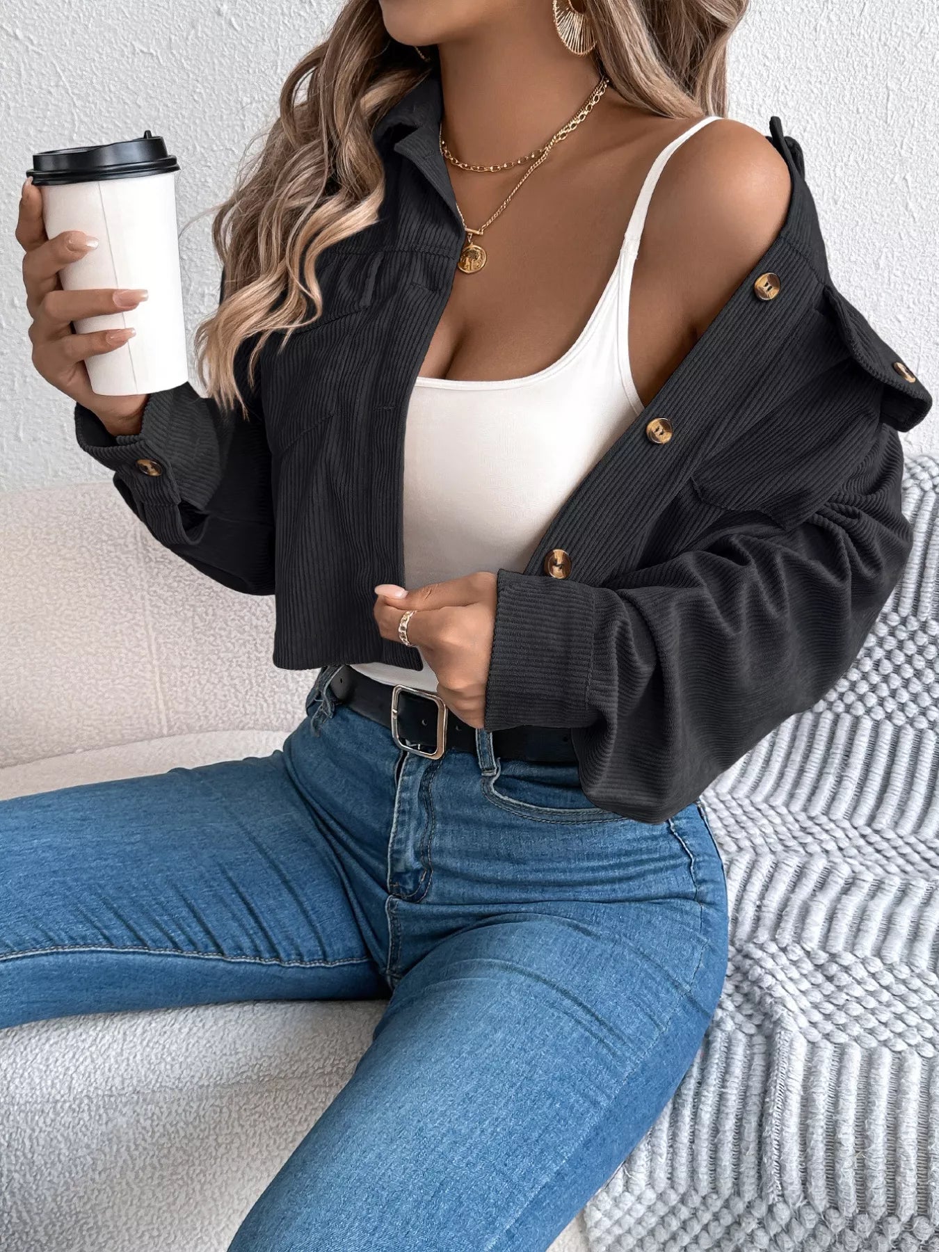 Corduroy Button-Up Dropped Shoulder Jacket - Tigbul's Variety Fashion Shop