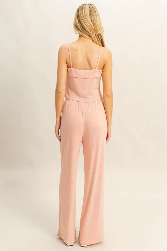 Peach Color Rib Knit Cami Top and Pants Set - Tigbul's Variety Fashion Shop