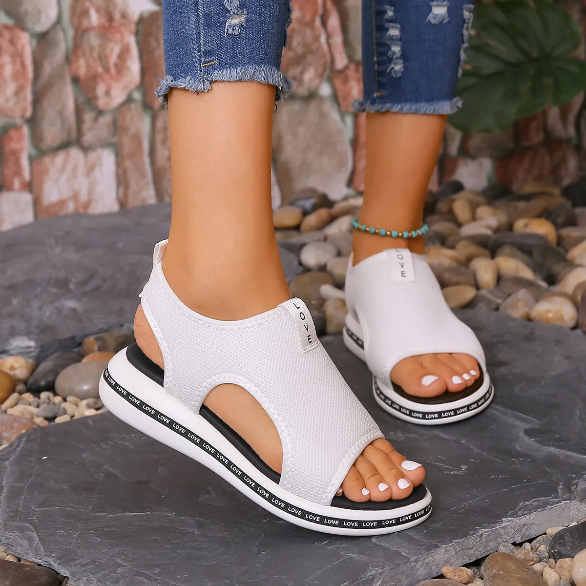 Mesh Open Toe Platform Sandals - Tigbul's Variety Fashion Shop