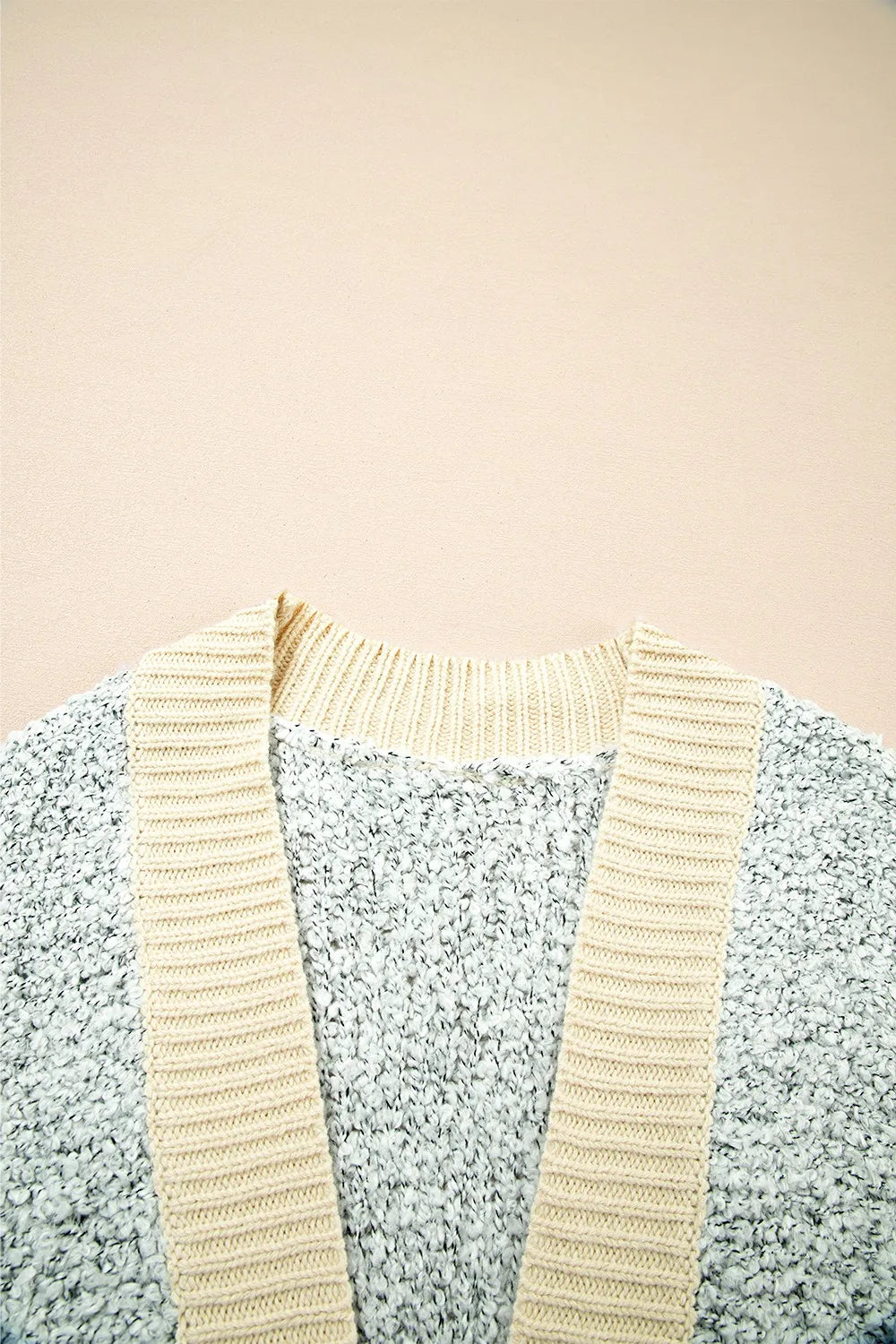 Color Block Side Pockets Open Front Cardigan - Tigbul's Variety Fashion Shop