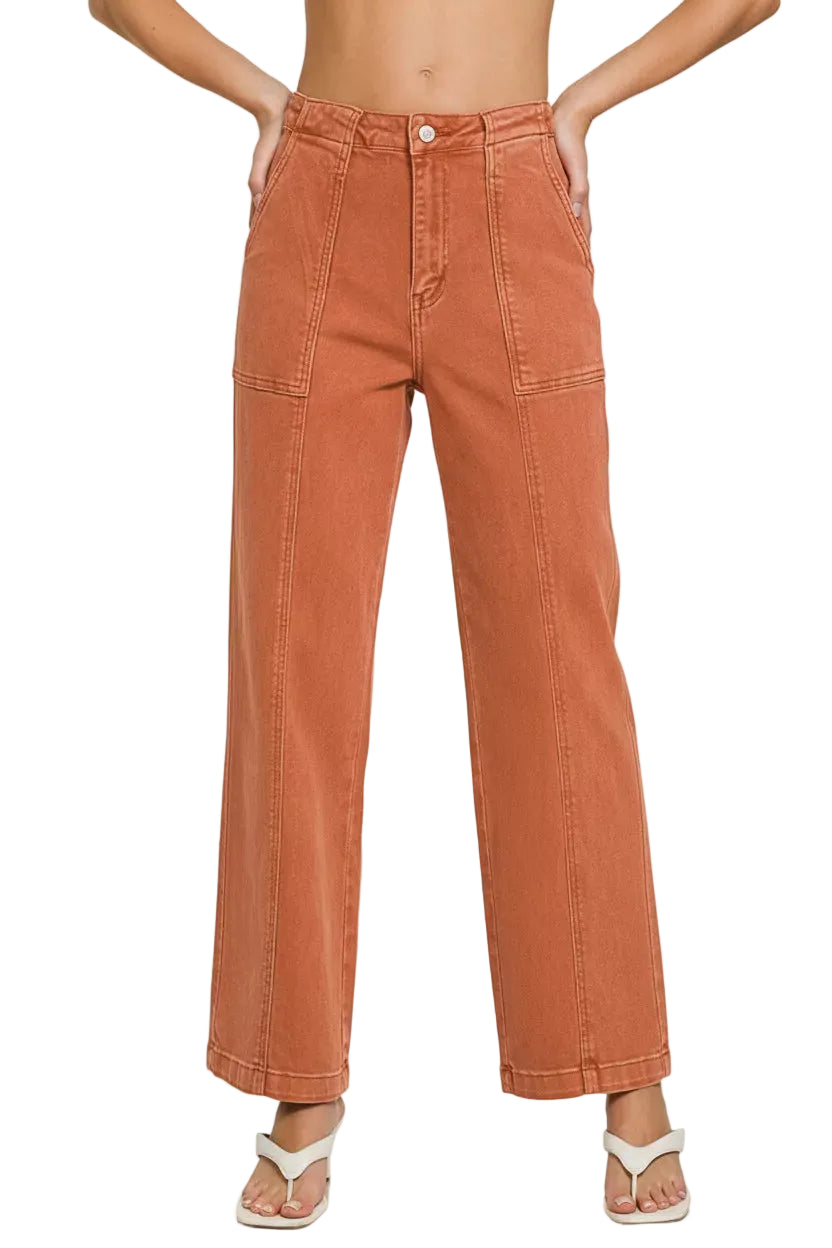 Rust Color Straight Leg Utility Pocket Jeans - Tigbul's Variety Fashion Shop