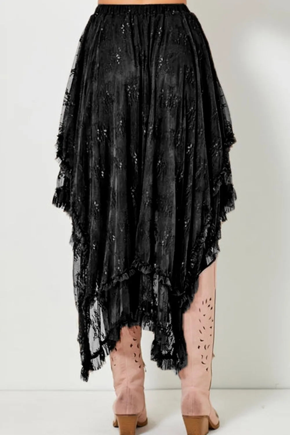 Elastic Waist Asymmetrical Lace Skirt - Tigbul's Variety Fashion Shop