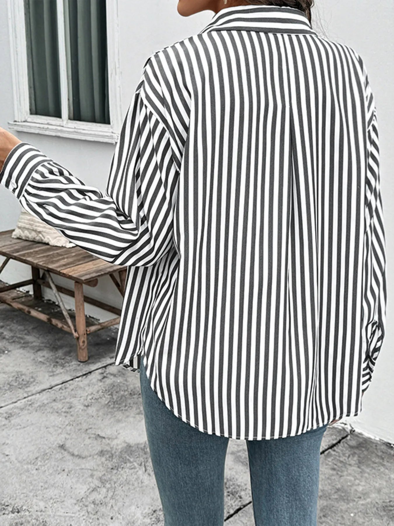 Striped Oversized Button-Up Shirt - Tigbul's Variety Fashion Shop
