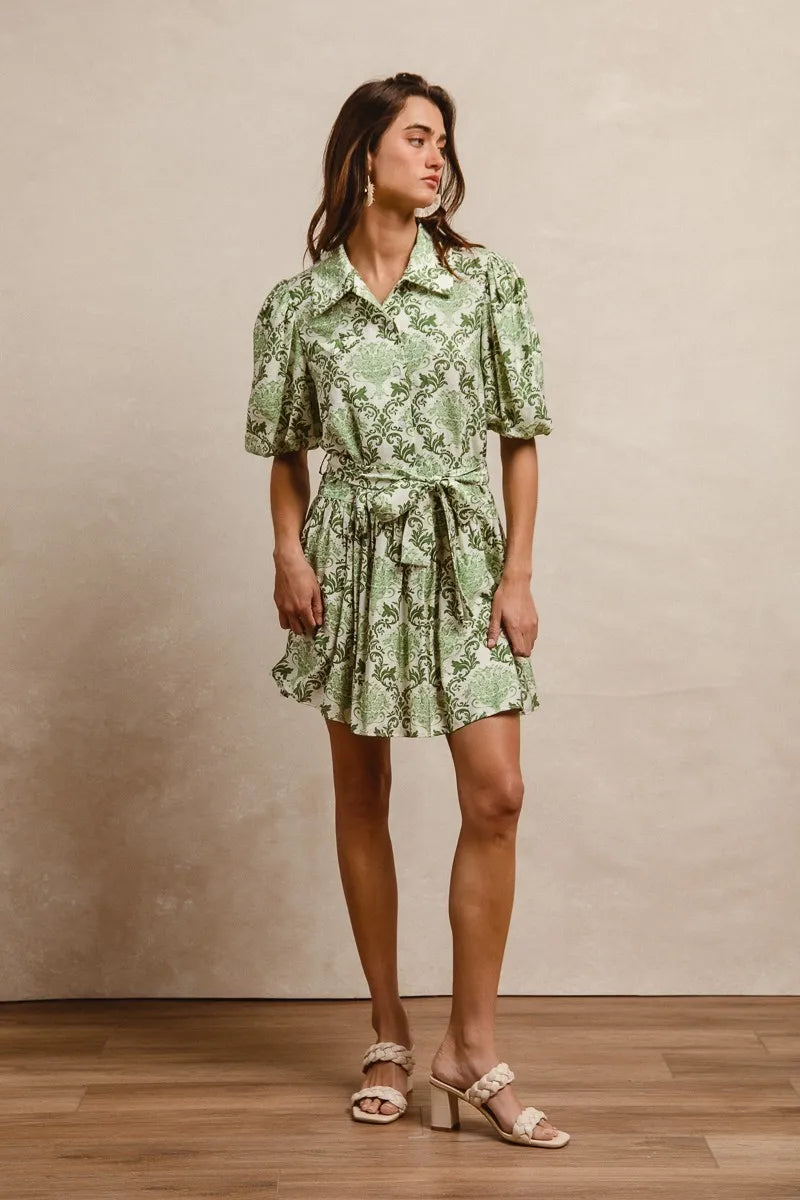 BiBi Tied Floral Short Sleeve Mini Shirt Dress - Tigbul's Variety Fashion Shop