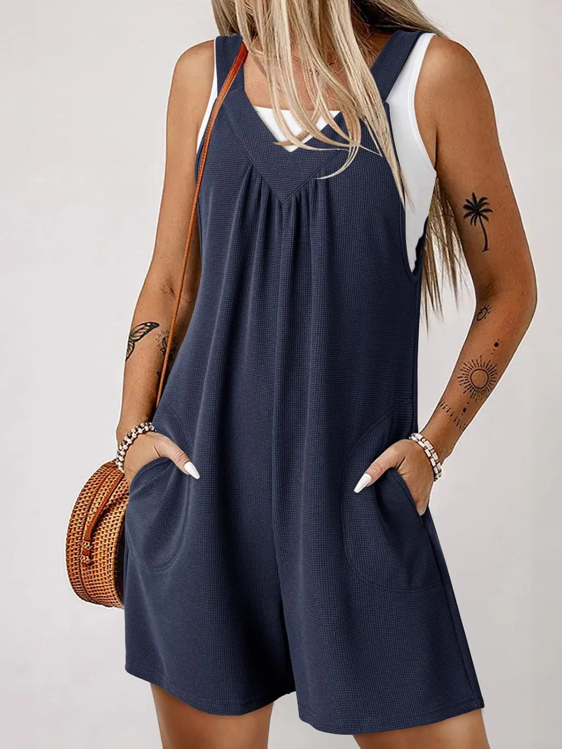 V-Neck Wide Strap Romper - Tigbul's Variety Fashion Shop