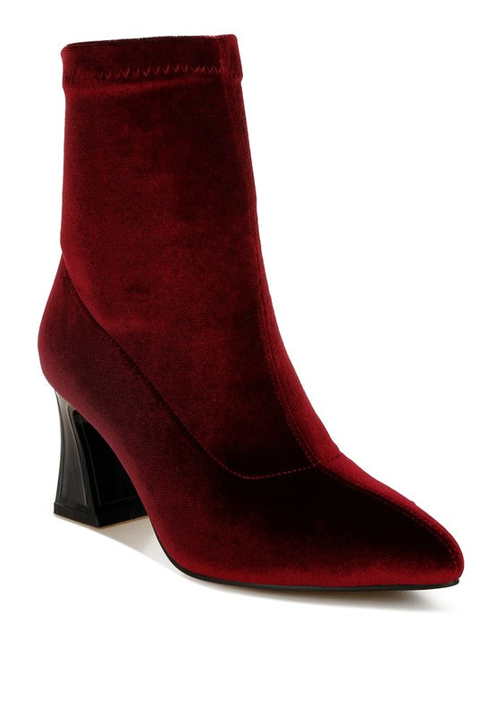 Arcturus Flared Block Heel Velvet Boots - Tigbul's Variety Fashion Shop