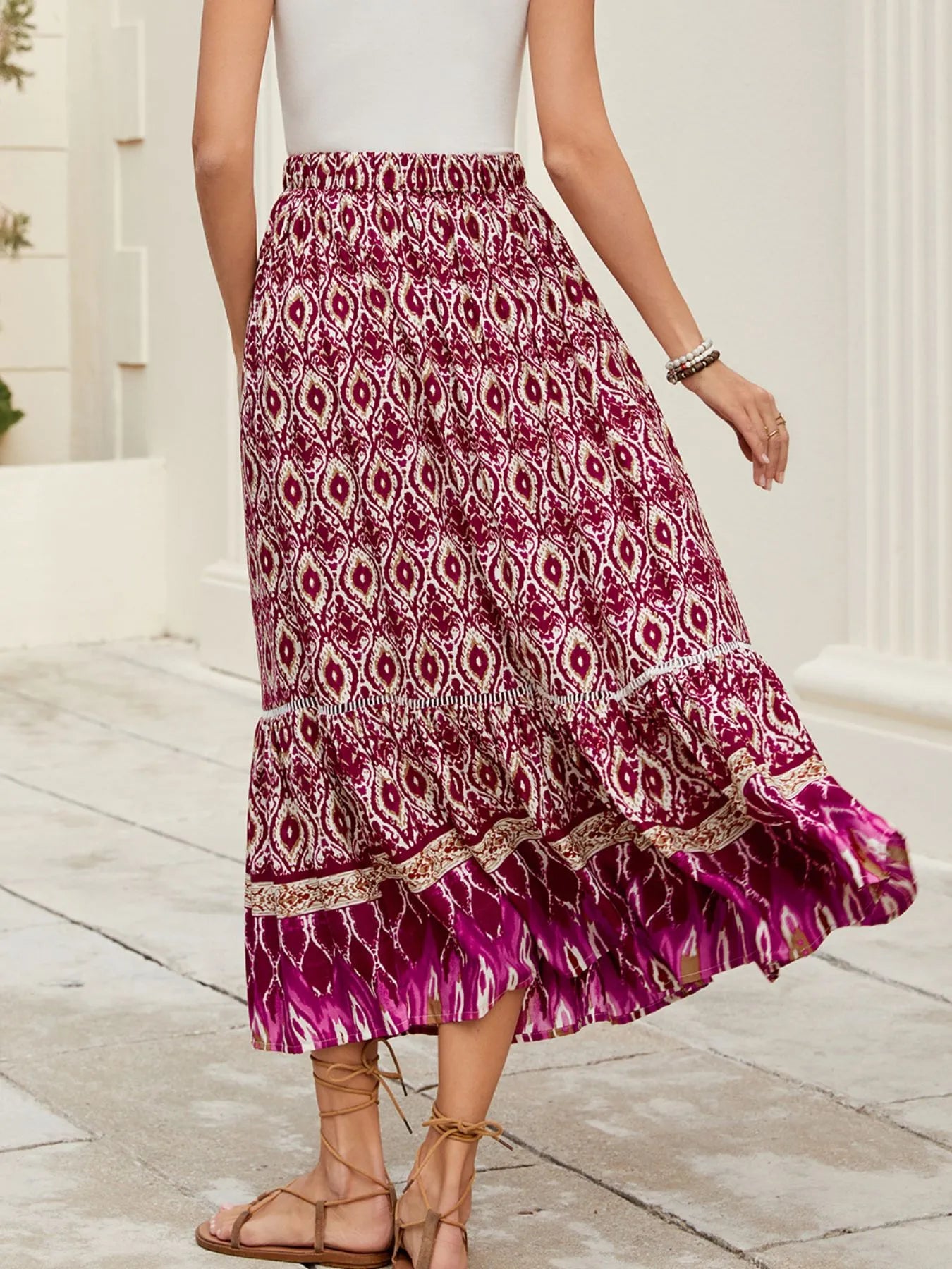 Bohemian Printed Ruched Maxi Skirt - Tigbul's Variety Fashion Shop