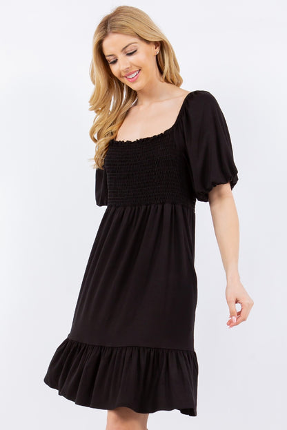 Celeste Full Size Ruffle Hem Short Sleeve Smocked Dress - Tigbuls Variety Fashion