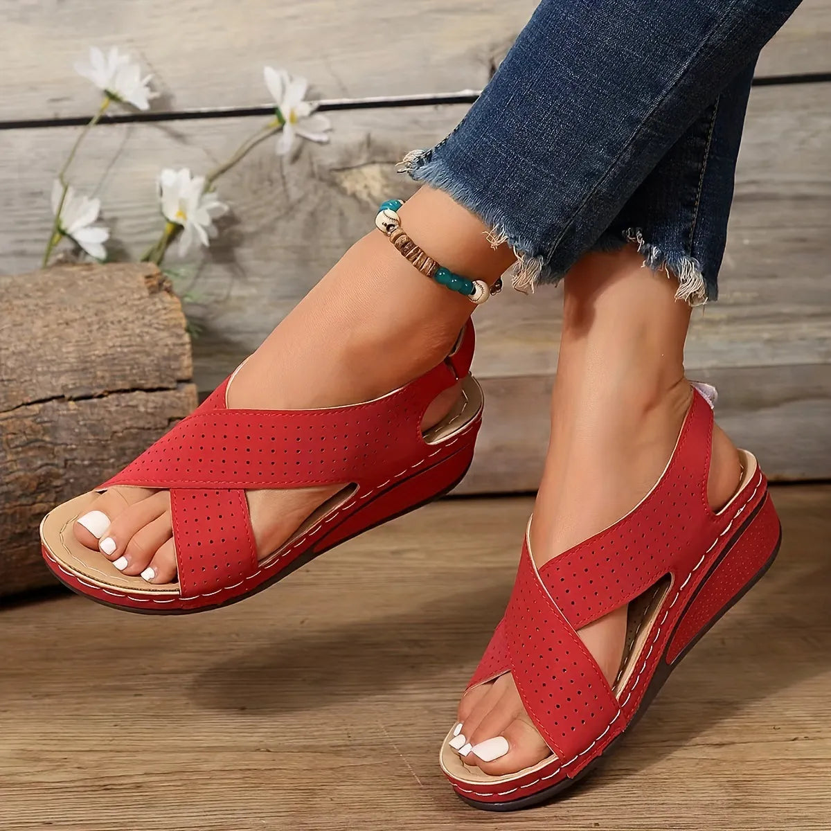 Criss-Cross Comfort Wedge Sandals - Tigbul's Variety Fashion Shop