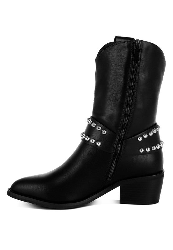 Altair Studded Harness Detail Boots - Tigbul's Variety Fashion Shop