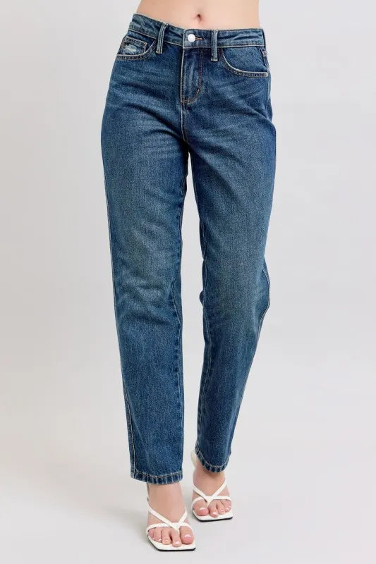 Judy Blue Full Size High Waisted Rigid Magic Non-destroy Straight Leg Jeans Plus Size - Tigbul's Variety Fashion Shop