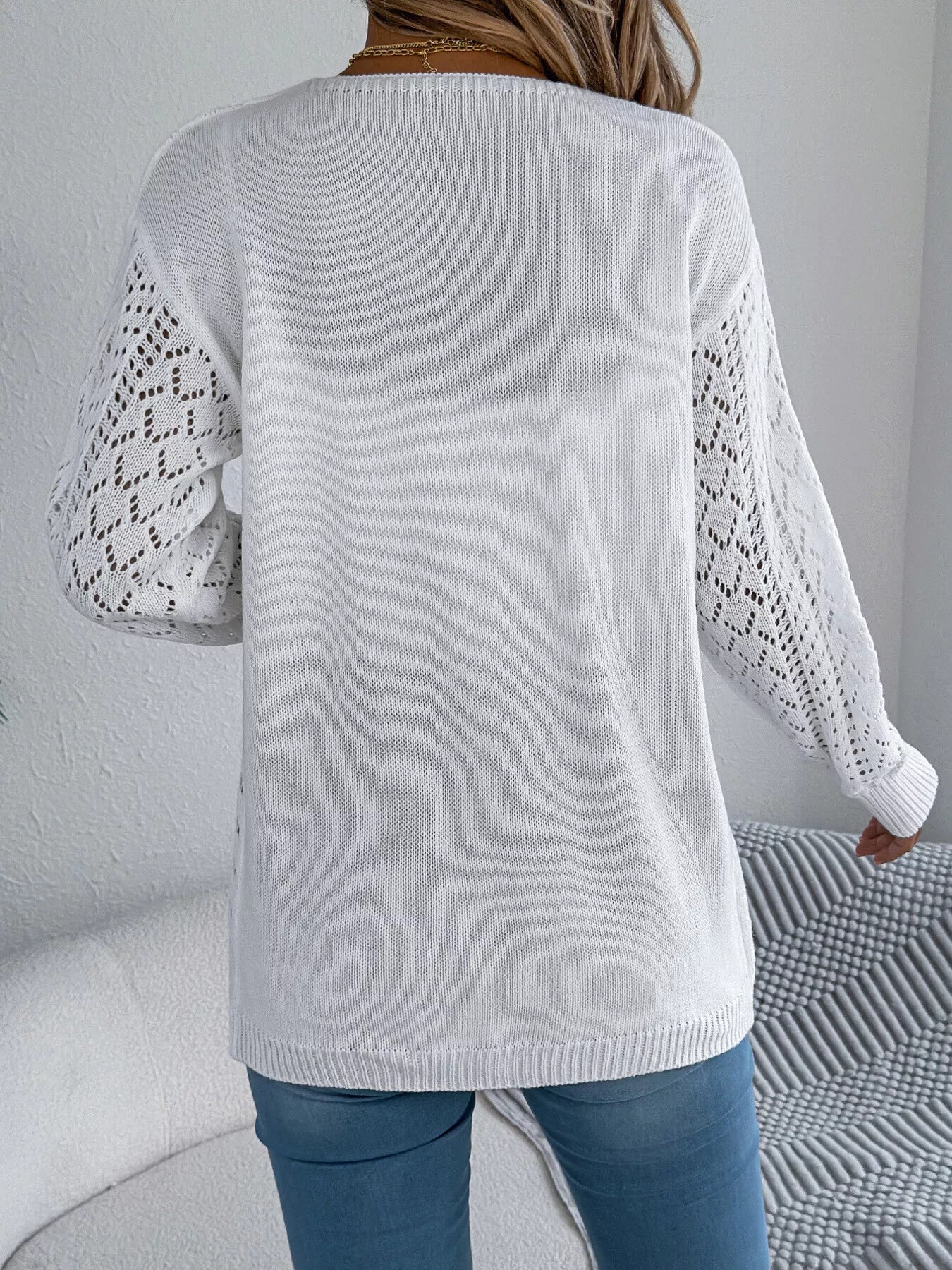 Openwork Open-Front Long Sleeve Cardigan - Tigbul's Variety Fashion Shop