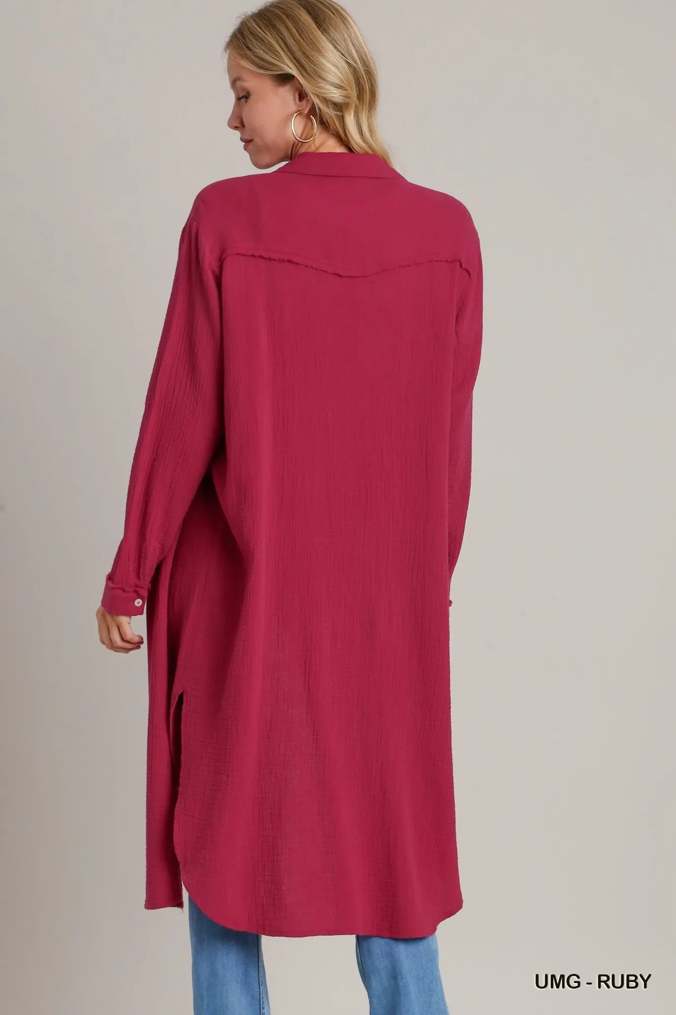 Umgee Cotton Gauze Button Down Shirt Dress - Tigbul's Variety Fashion Shop