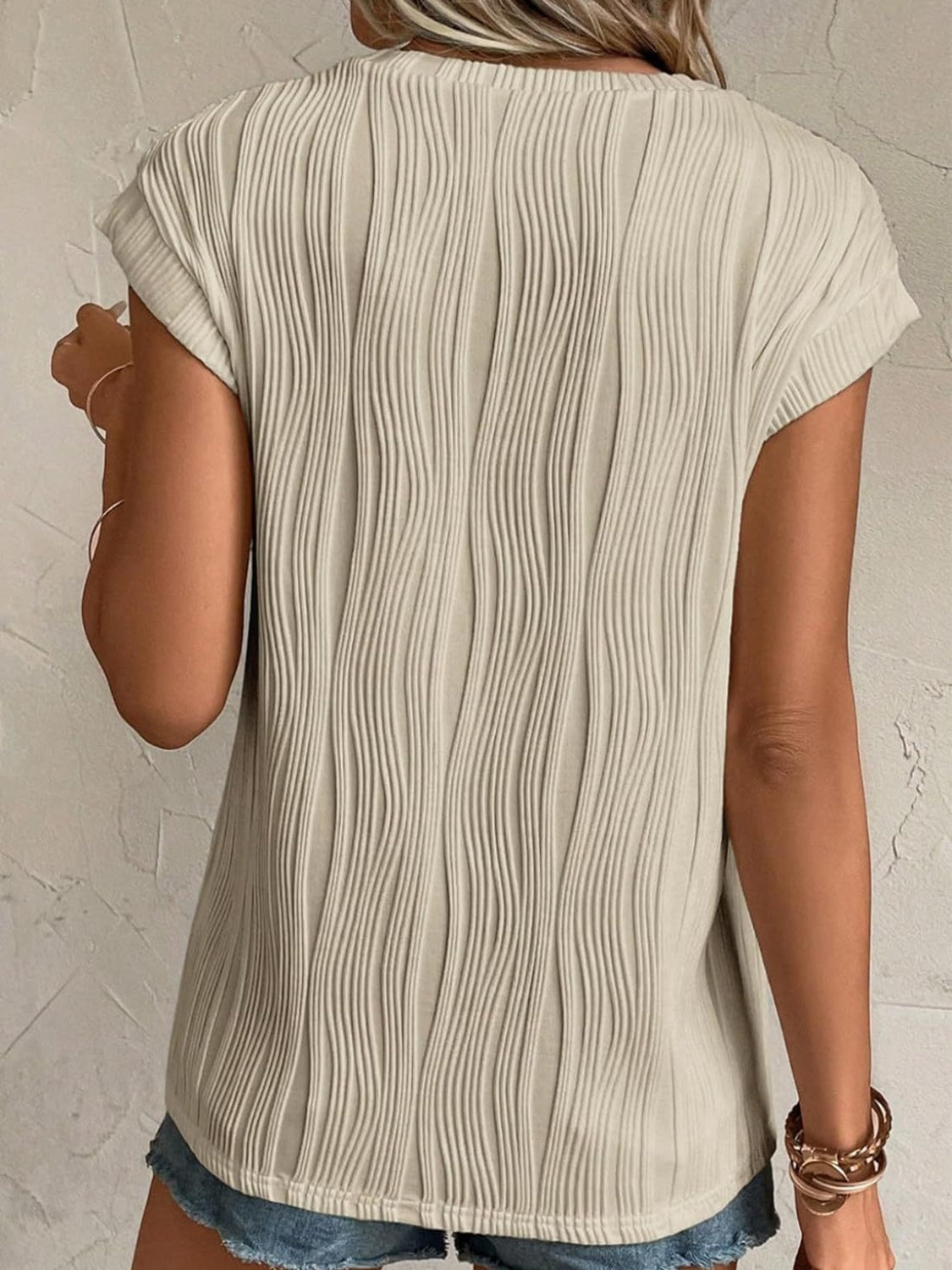 Textured Round Neck Cap Sleeve T-Shirt - Tigbul's Variety Fashion Shop
