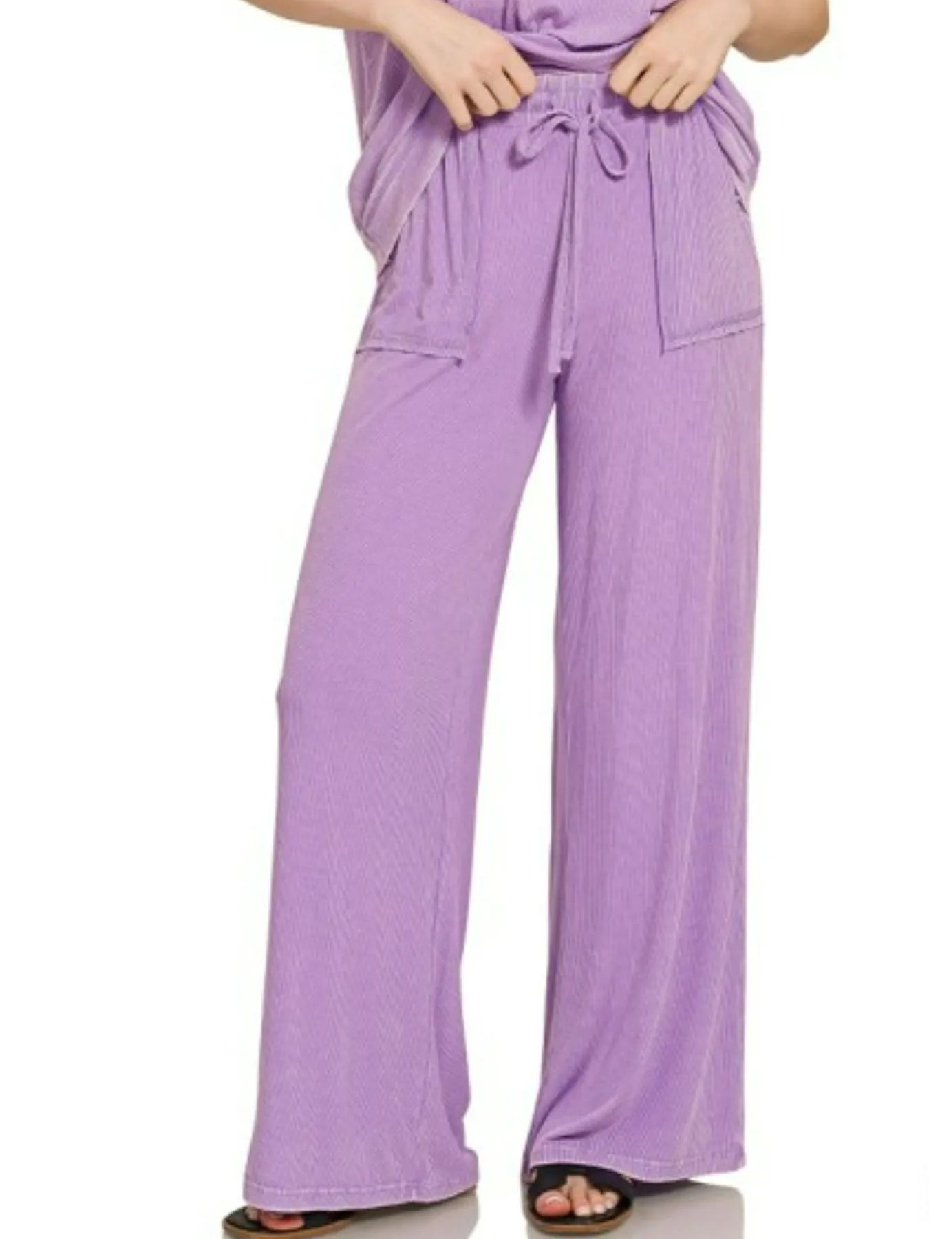 Zenana Ribbed Acid Wash Rayon Top & Pants Set - Tigbul's Variety Fashion Shop