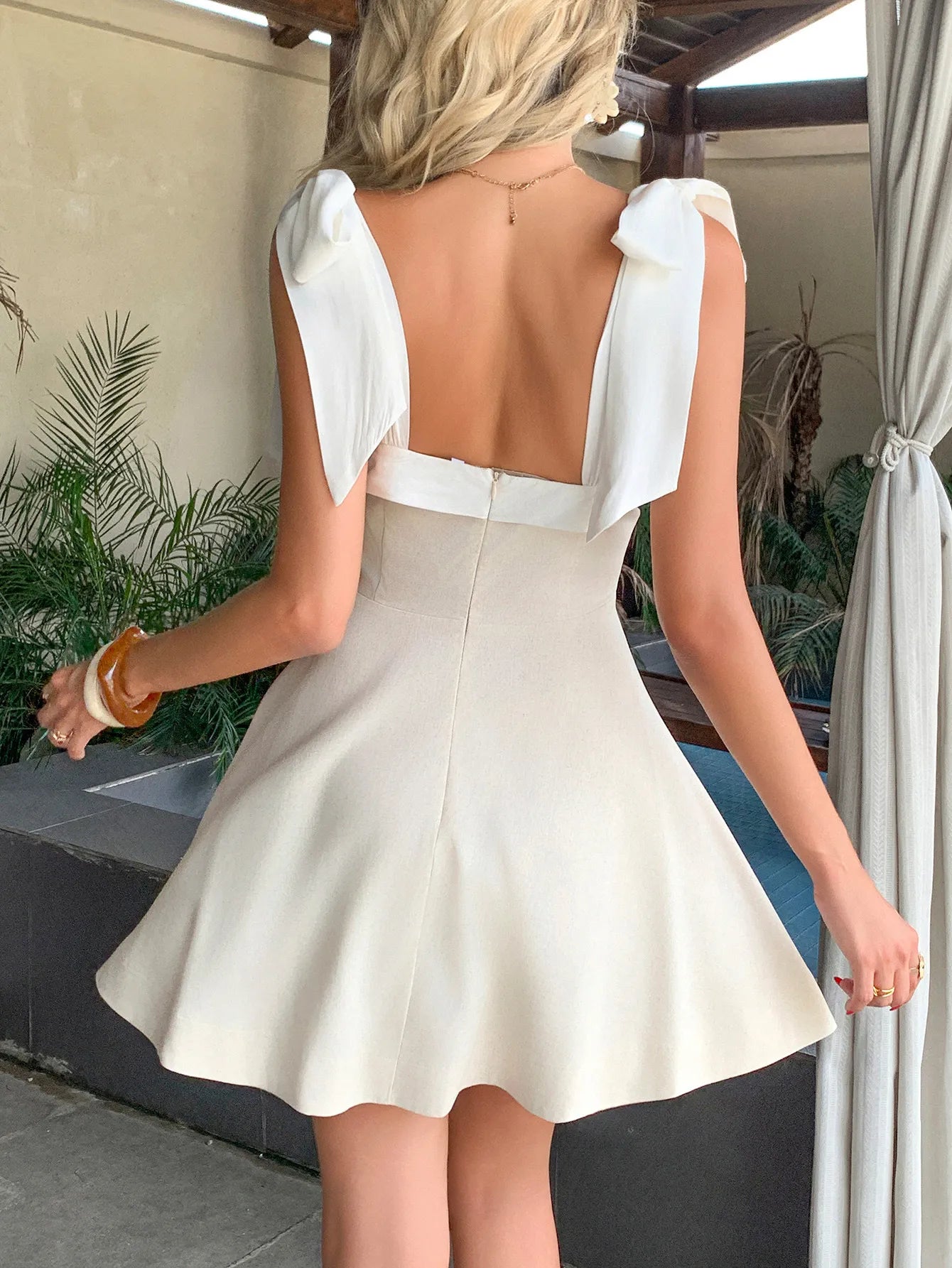 Square Neck Tie Shoulder Dress - Tigbul's Variety Fashion Shop