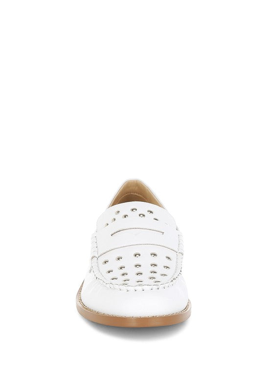 Oglavia Studs Embellished Leather Loafers - Tigbul's Variety Fashion Shop