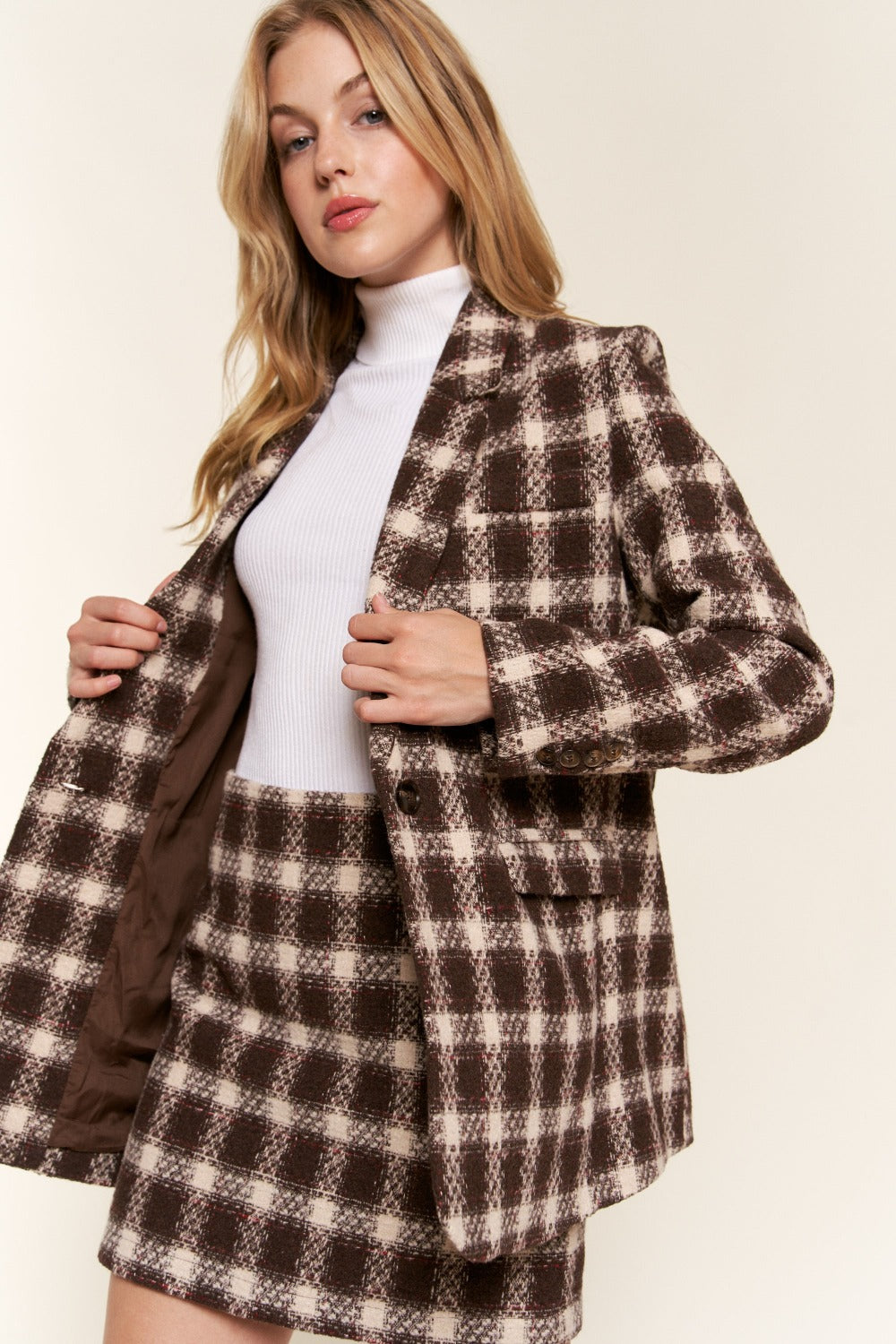 Brown Plaid Brushed One Button Blazer Small to 3XL - Tigbul's Variety Fashion Shop