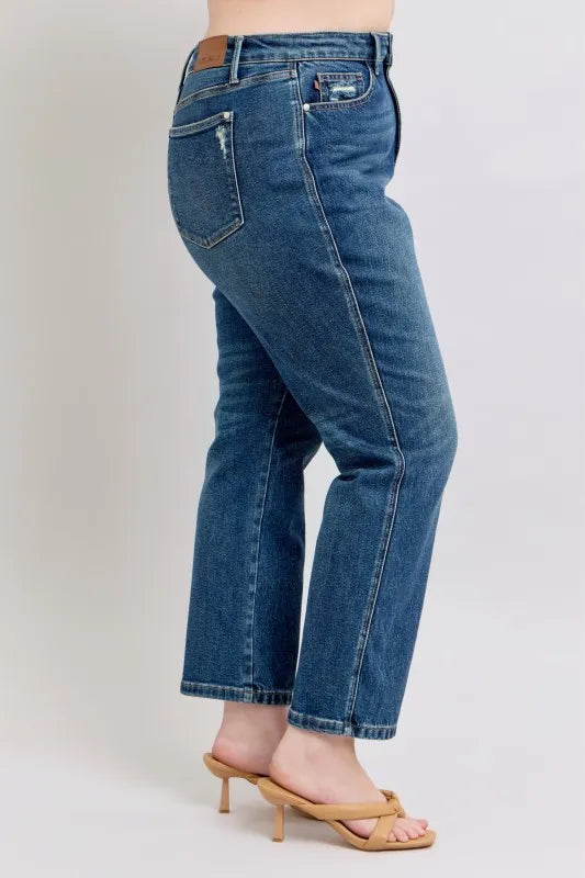 Judy Blue Full Size High Waisted Rigid Magic Non-destroy Straight Leg Jeans Plus Size - Tigbul's Variety Fashion Shop
