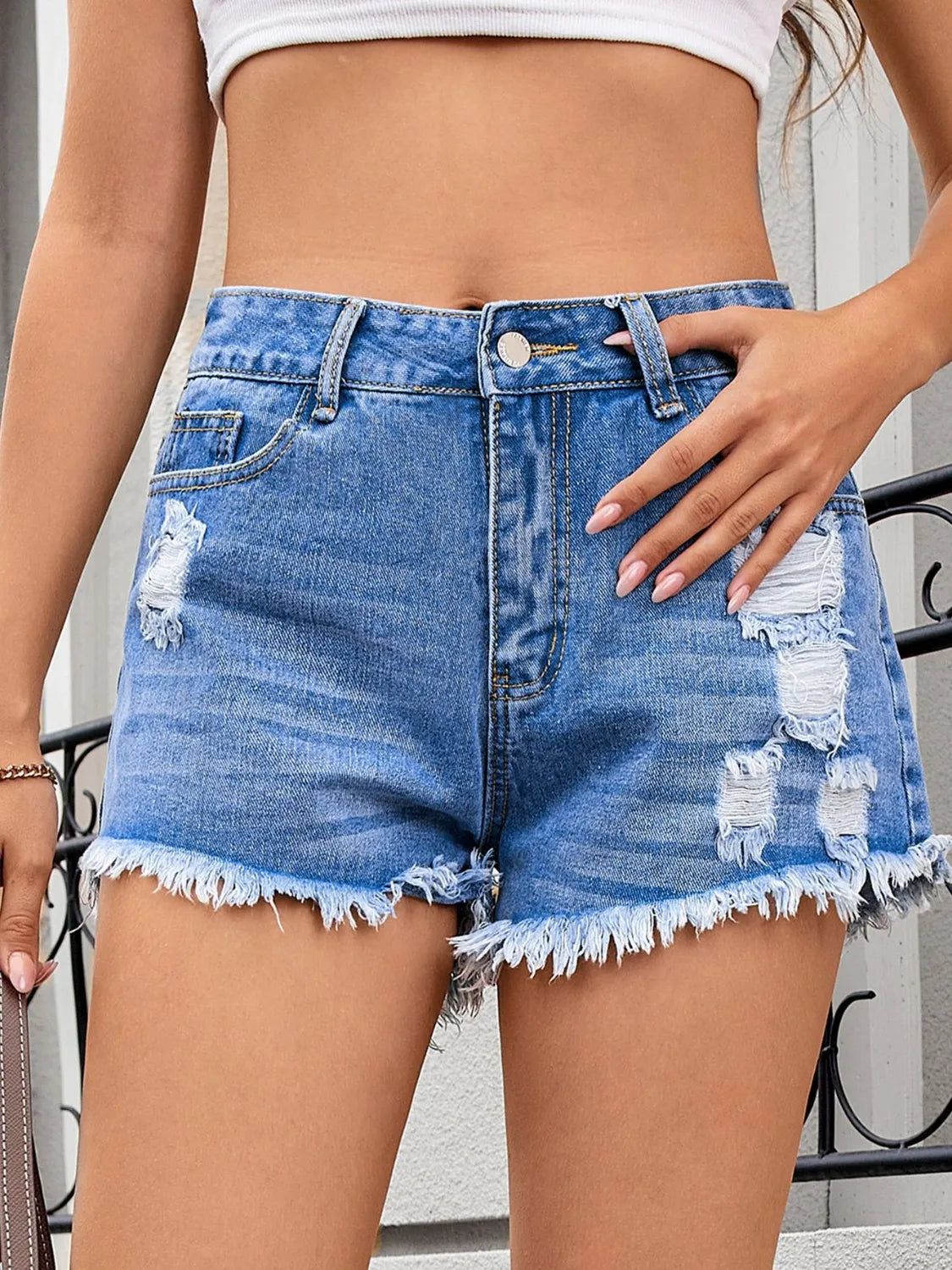 Distressed Raw Hem Denim Shorts - Tigbul's Variety Fashion Shop