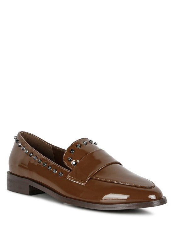 EMILIA Black Shine Forever Stud Penny Loafers - Tigbul's Variety Fashion Shop