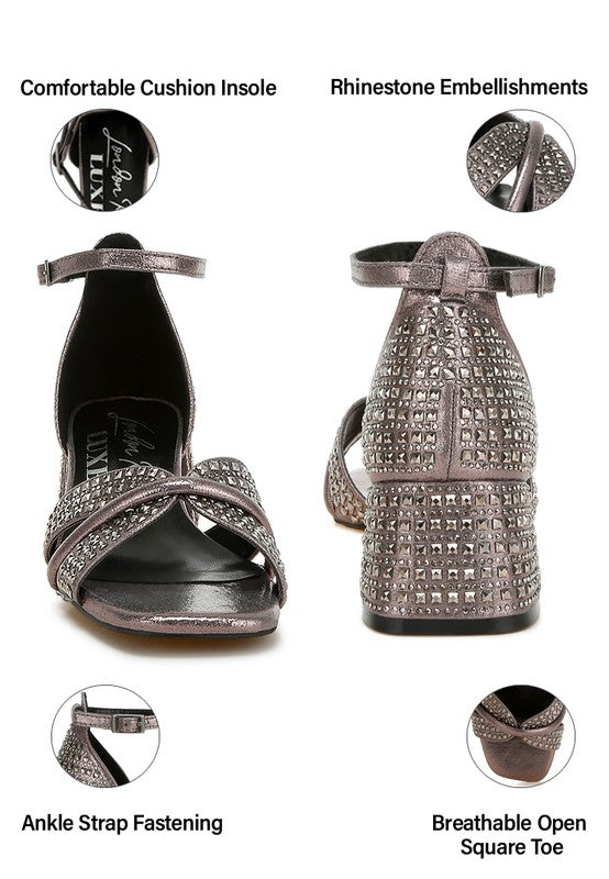 Babylon Low Block Heel Rhinestone Sandals - Tigbul's Variety Fashion Shop