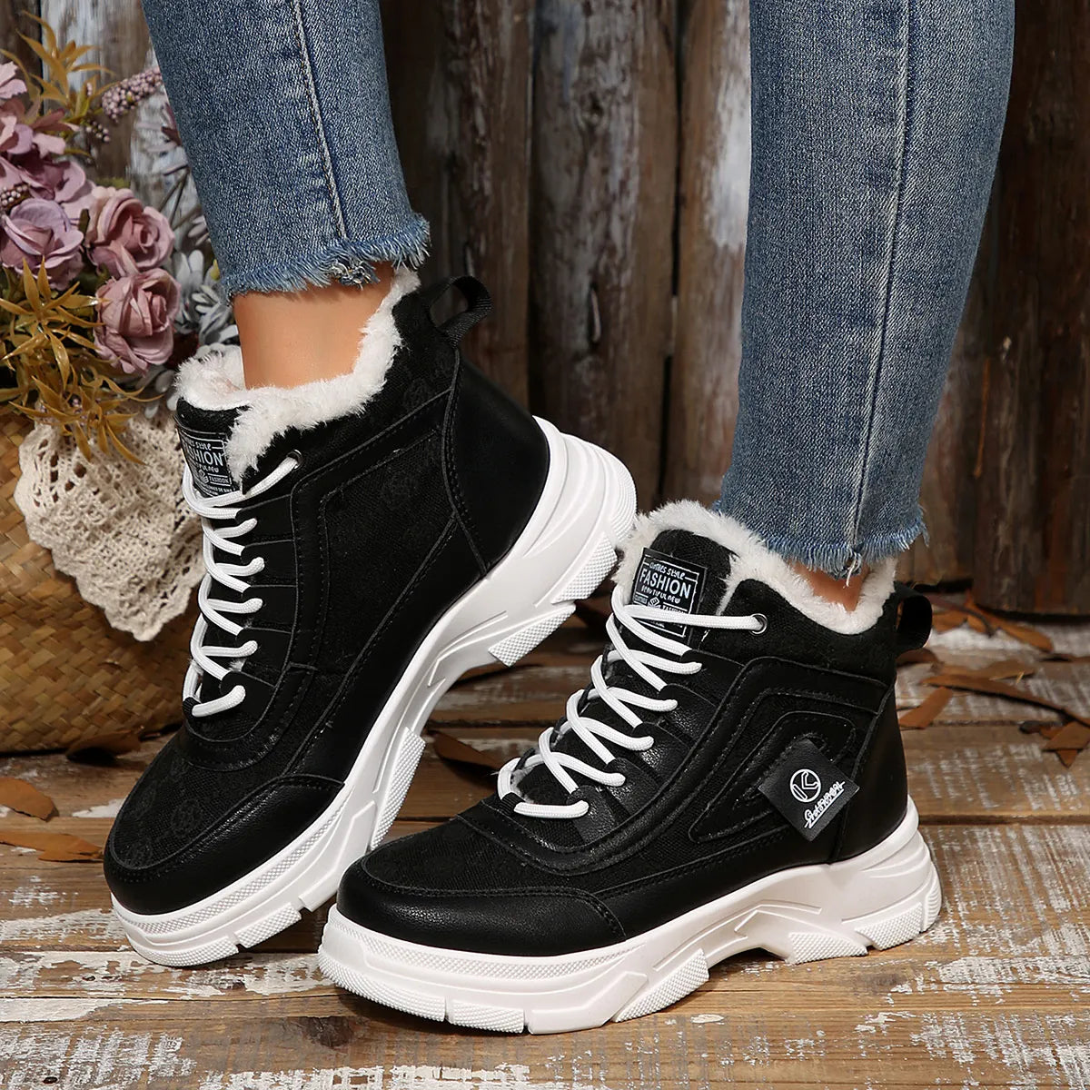 High-Top Platform Chunky Sneaker Boots Lace-Up - Tigbul's Variety Fashion Shop