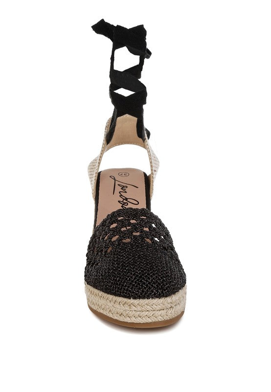 Sea Breeze Woven Lace-Up Espadrille Wedges - Tigbul's Variety Fashion Shop