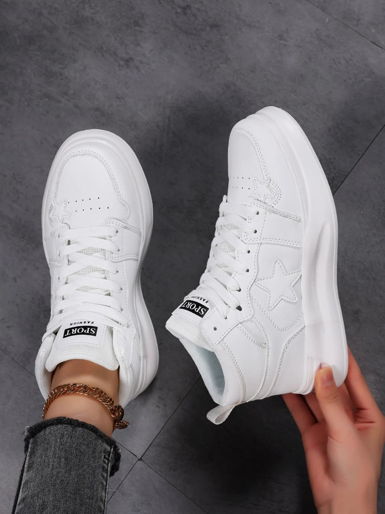 Star Pattern Lace Up Sneakers - Tigbul's Variety Fashion Shop