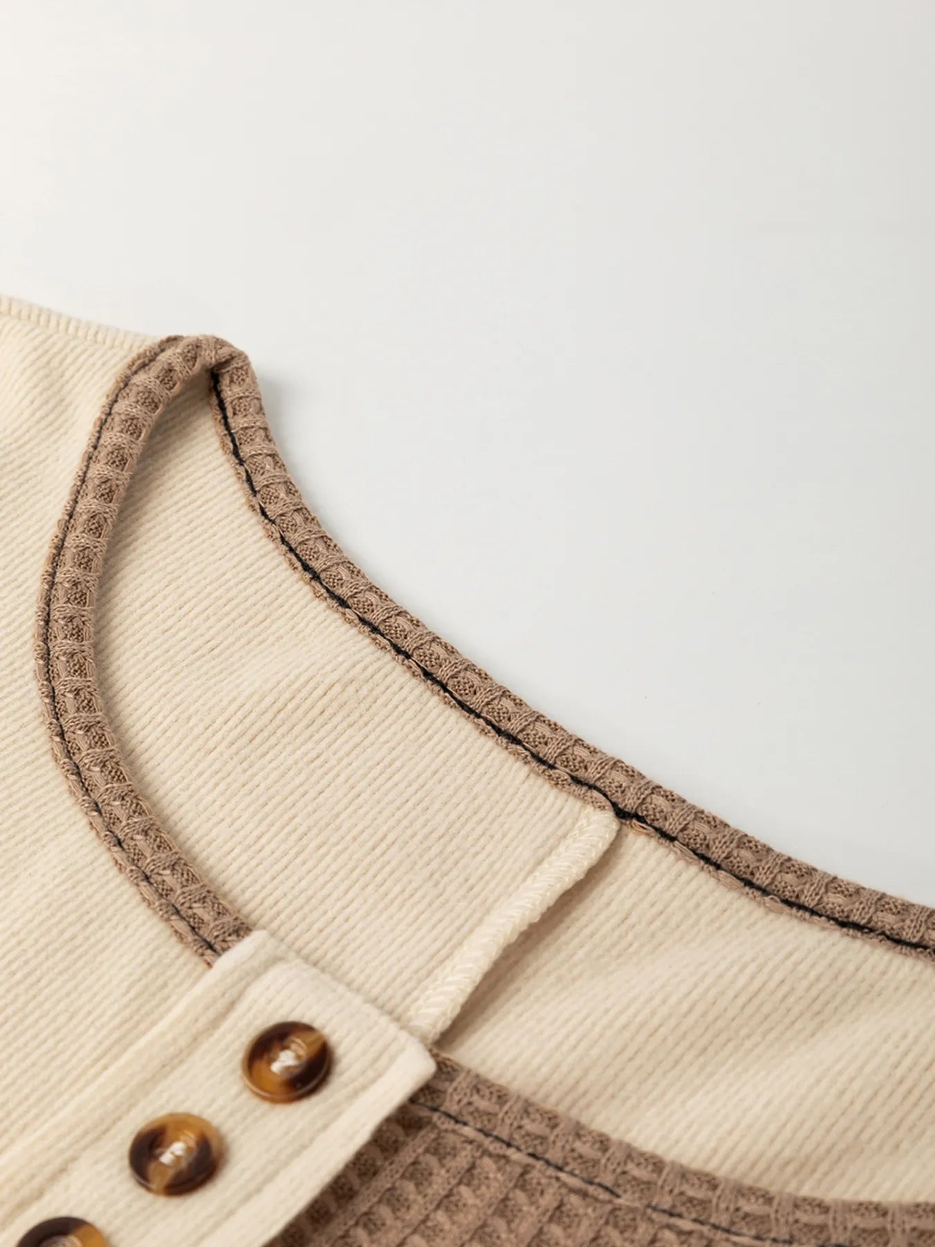 Color Block Waffle Knit Stitch Detail Long Sleeve Top - Tigbul's Variety Fashion Shop