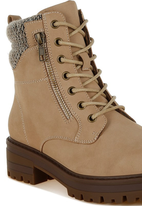 Mahisha Knitted Collar Zip-Up Hiker Boots - Tigbul's Variety Fashion Shop