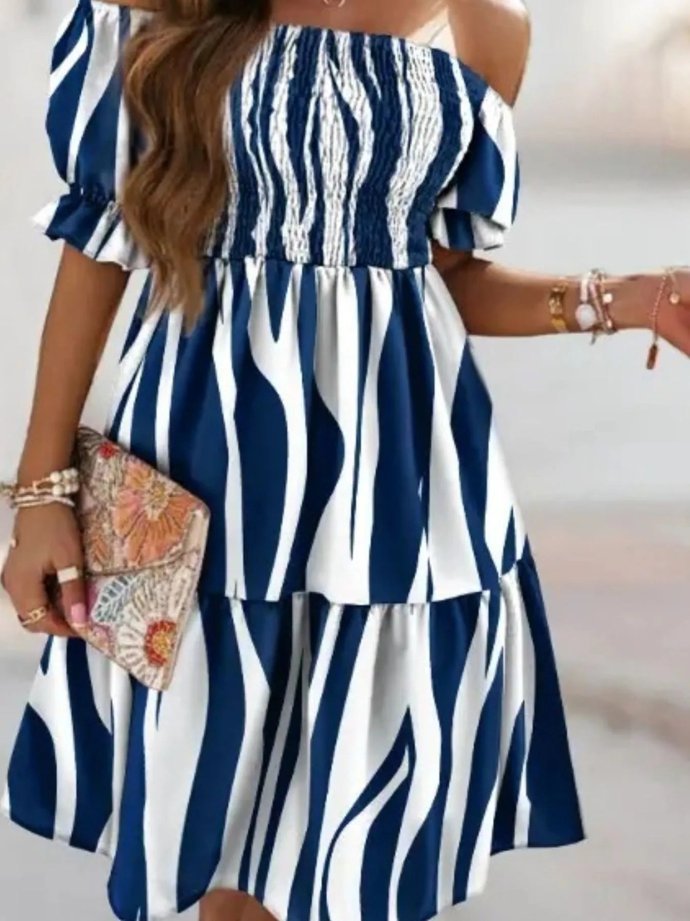 Off Shoulder Smocked Summer Dress - Tigbul's Variety Fashion Shop