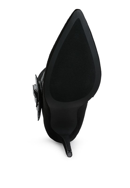 Yarrow Rhinestones Petal Detail Boots - Tigbul's Variety Fashion Shop