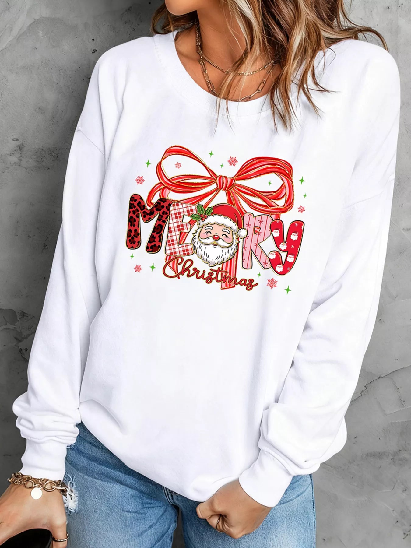 Merry Christmas Graphic Long Sleeve Sweatshirt - Tigbul's Variety Fashion Shop