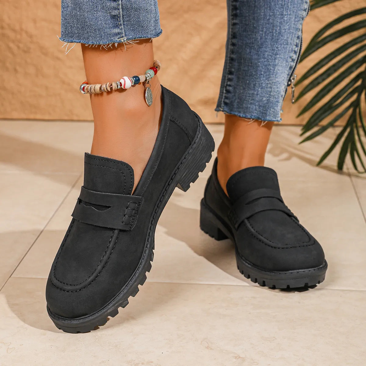 Round Toe Block Heels Loafers - Tigbul's Variety Fashion Shop