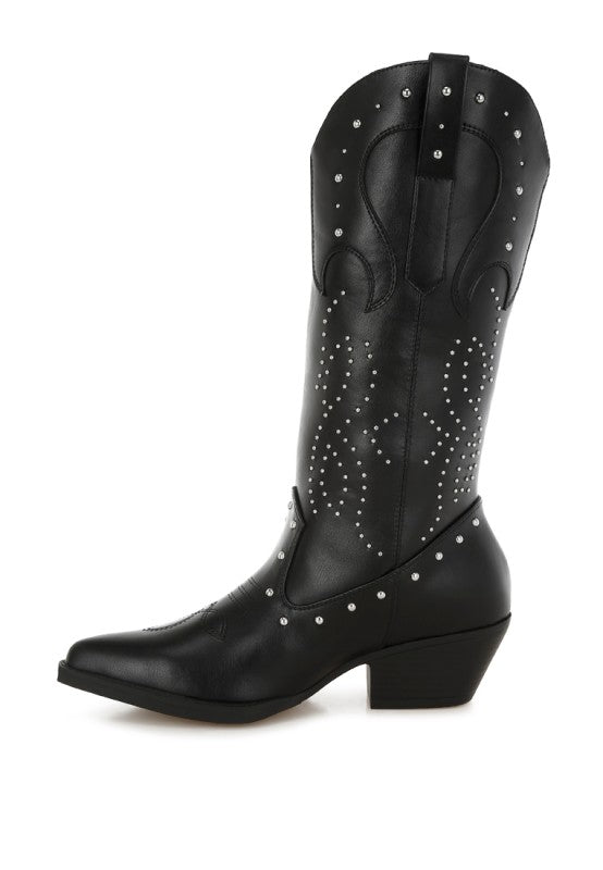 Dockery Studs Embellished Cowboy Boots - Tigbul's Variety Fashion Shop