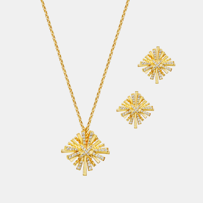 Starburst Gold-Plated Earrings and Necklace Set - Tigbul's Variety Fashion Shop