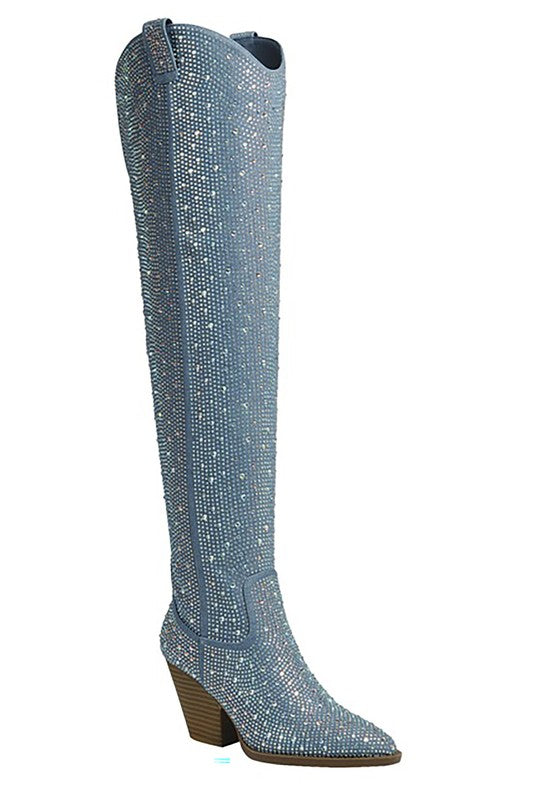 Over Knee High Rhinestone Western Boots - Tigbul's Variety Fashion Shop