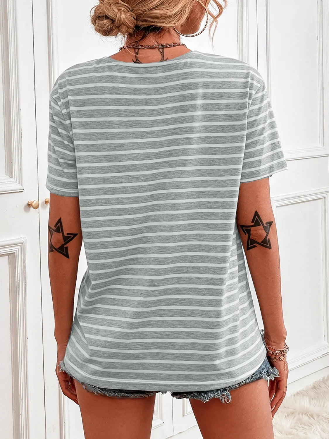 Striped Short Sleeve Top - Tigbul's Variety Fashion Shop
