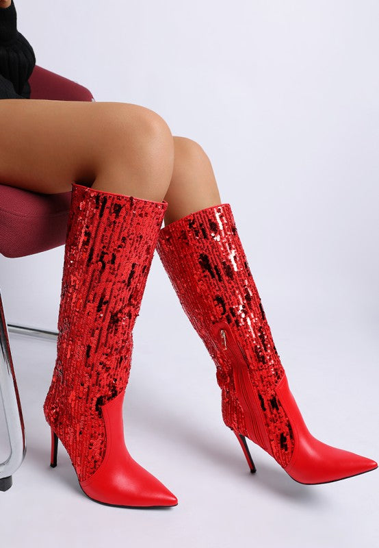 Sitarah Sequin Embellished Stiletto Long Boots - Tigbul's Variety Fashion Shop