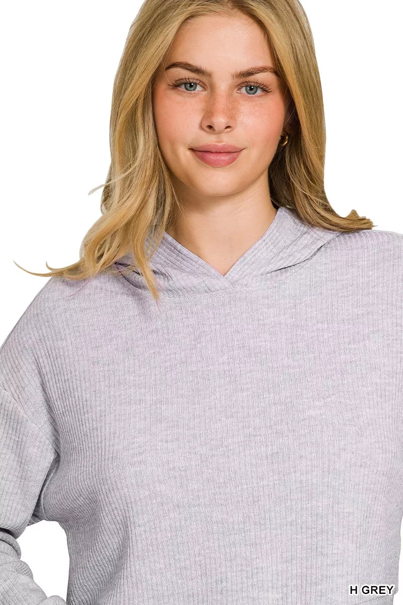 Zenana Drop Shoulder Ribbed Crop Hoodie - Tigbul's Variety Fashion Shop