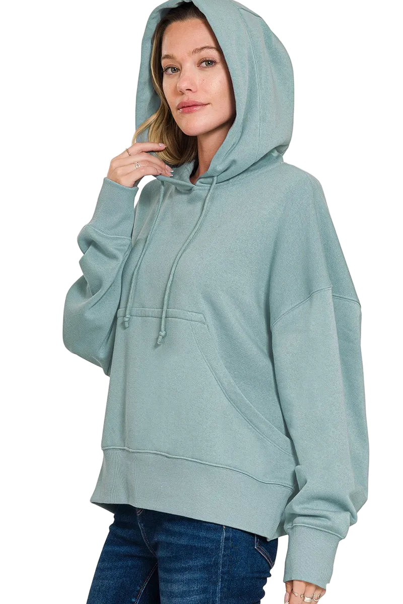 Blue Grey Oversized Fleece Kangaroo Pocket Hoodie | Tigbuls