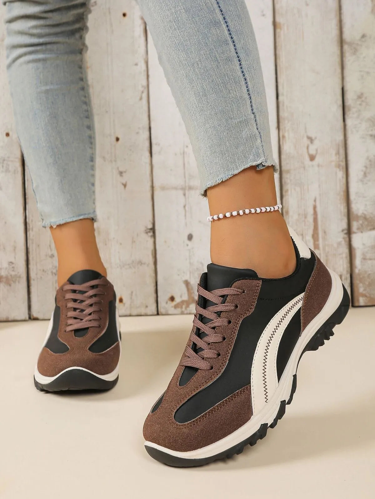 Contrast Lace Up Athletic - Tigbul's Variety Fashion Shop
