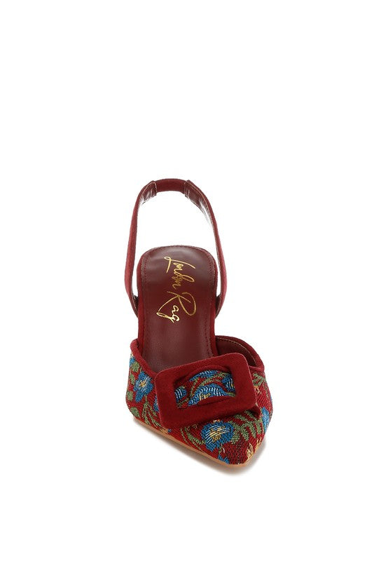 Miraya Embroidered Buckle Detail Stiletto Heels - Tigbul's Variety Fashion Shop