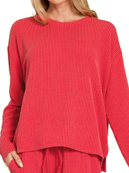 Zenana Corded Rib Long Sleeve Tee and Shorts Set - Tigbul's Variety Fashion Shop