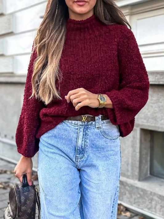 Textured Knit Mock Neck Sweater - Tigbul's Variety Fashion Shop